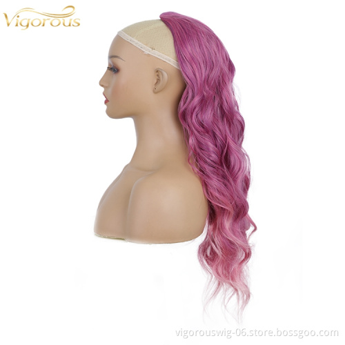 Vigorous 24'' Body Wave Drawstring Ponytails for Women Kinky Ponytail Synthetic Clips in Ponytail Extension